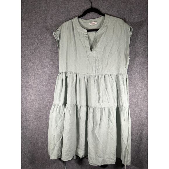 Calvin Klein Dress Women 10 Green Sage Sleeveless‎ Tiered Tie Waist Summer - Picture 1 of 9